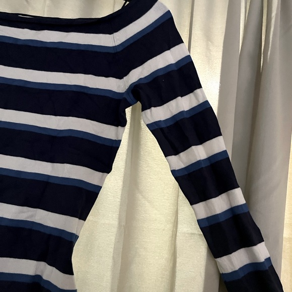 H&M off the shoulder blue and white stripped top - Picture 2 of 3